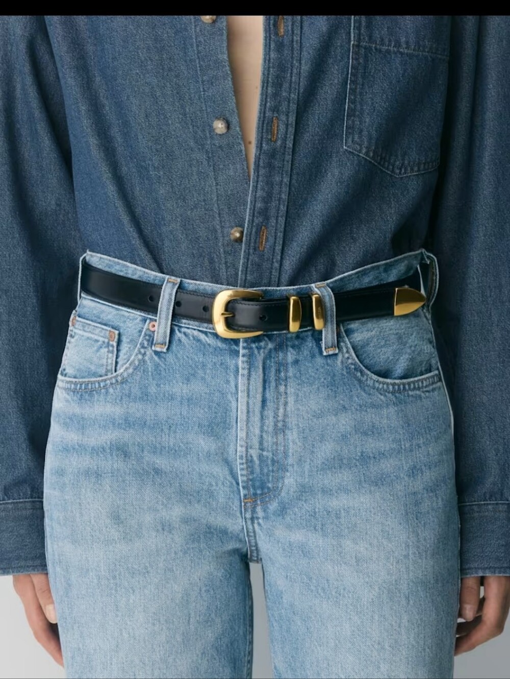 Aritzia Legendary Solid Brass Belt - Black Leather - Size Small